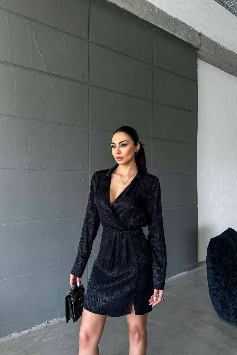 BUTTONS DETAIL V NECK WOMEN DRESS BLACK/ E ZEZE - 6