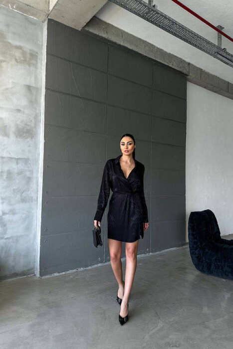 BUTTONS DETAIL V NECK WOMEN DRESS BLACK/ E ZEZE - 5