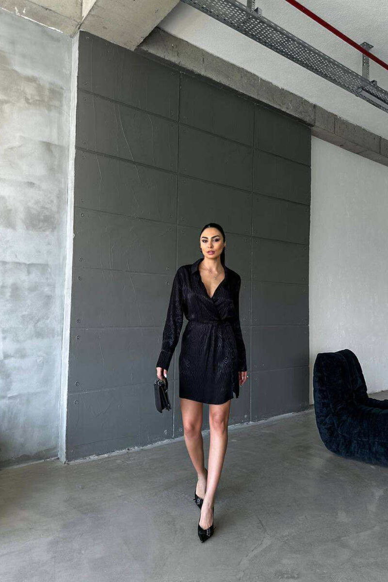 BUTTONS DETAIL V NECK WOMEN DRESS BLACK/ E ZEZE - 2