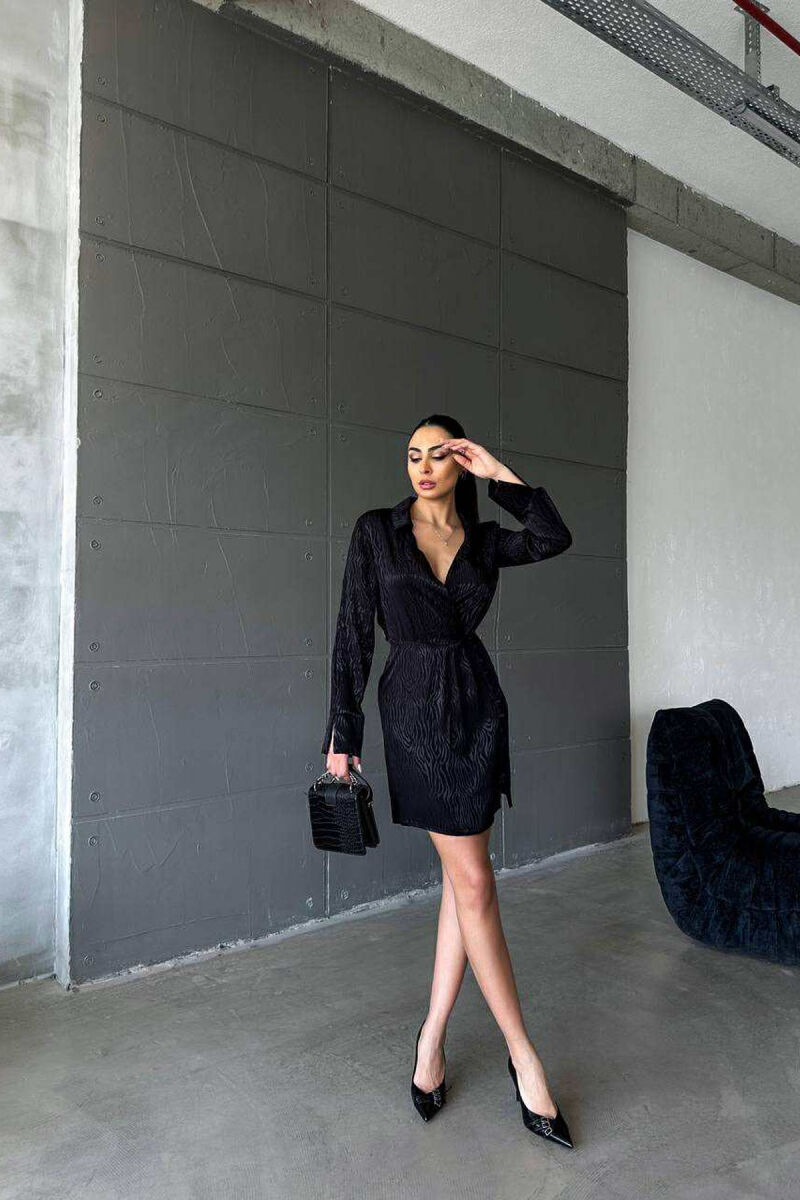 BUTTONS DETAIL V NECK WOMEN DRESS BLACK/ E ZEZE - 1