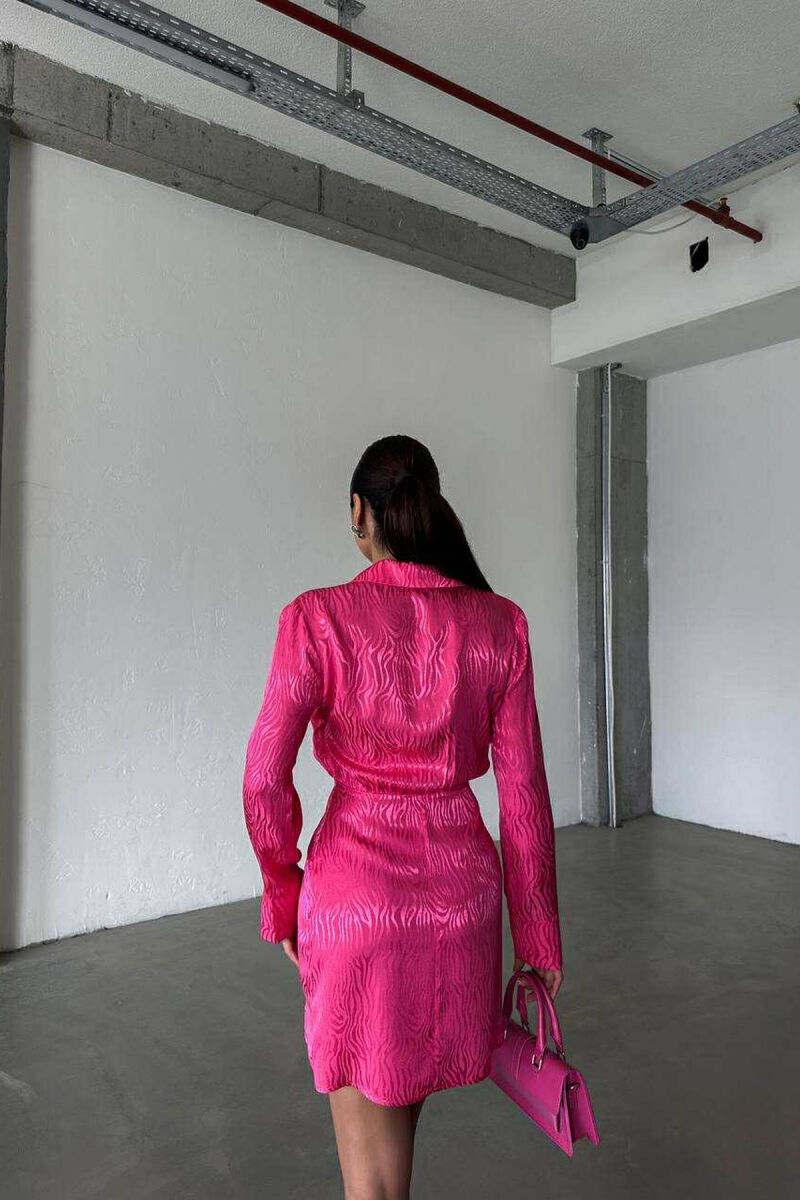 BUTTONS DETAIL V NECK WOMEN DRESS FUCHSIA/CIKLAMI - 3