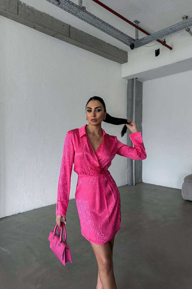 BUTTONS DETAIL V NECK WOMEN DRESS FUCHSIA/CIKLAMI - 1