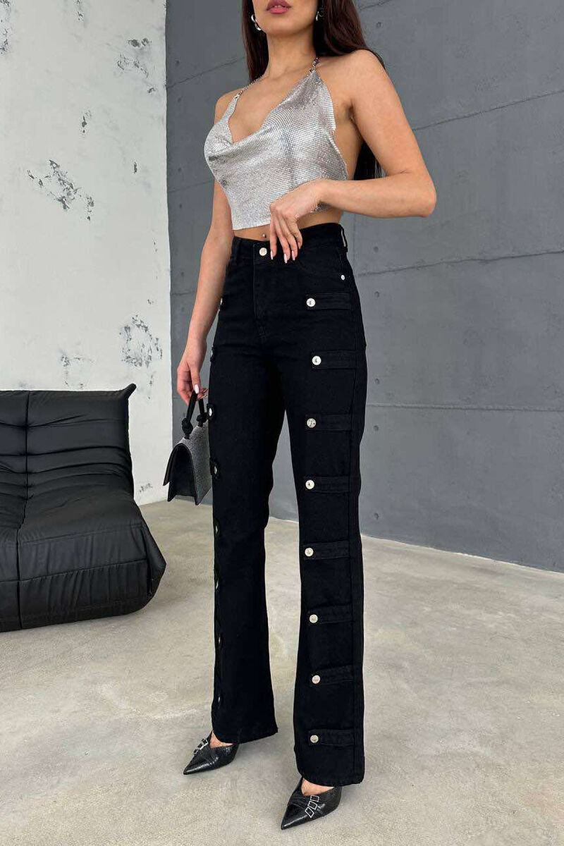 BUTTONS DETAILS ONE COLOR WOMEN JEANS BLACK/ E ZEZE - 2