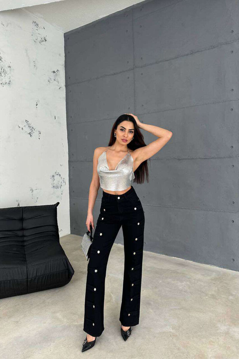 BUTTONS DETAILS ONE COLOR WOMEN JEANS BLACK/ E ZEZE - 4