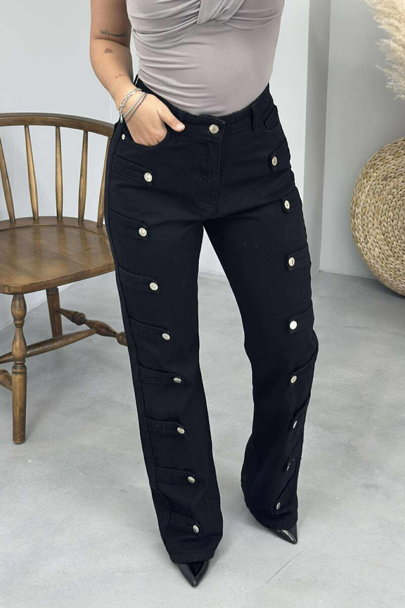 BUTTONS DETAILS ONE COLOR WOMEN JEANS BLACK/ E ZEZE - 3
