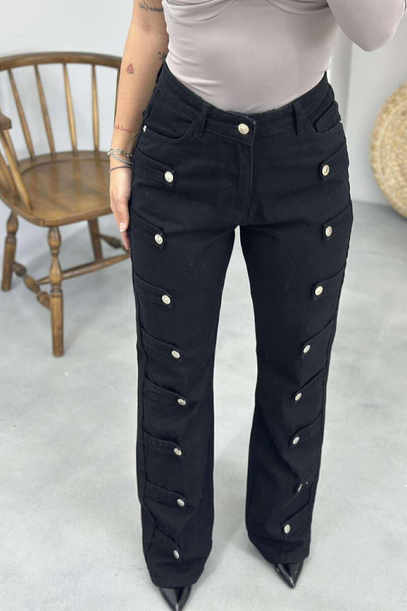 BUTTONS DETAILS ONE COLOR WOMEN JEANS BLACK/ E ZEZE - 4