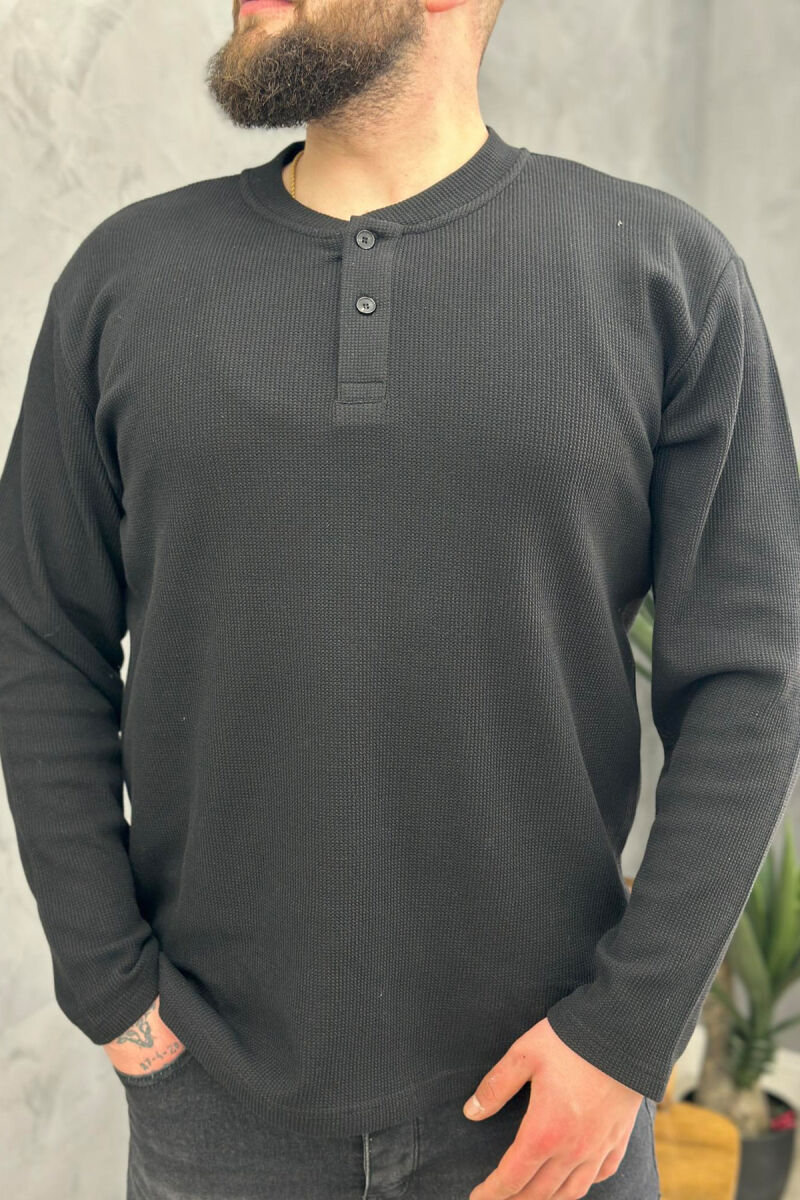 BUTTONS LONG SLEEVE MEN SWEATSHIRT BLACK/ E ZEZE - 3