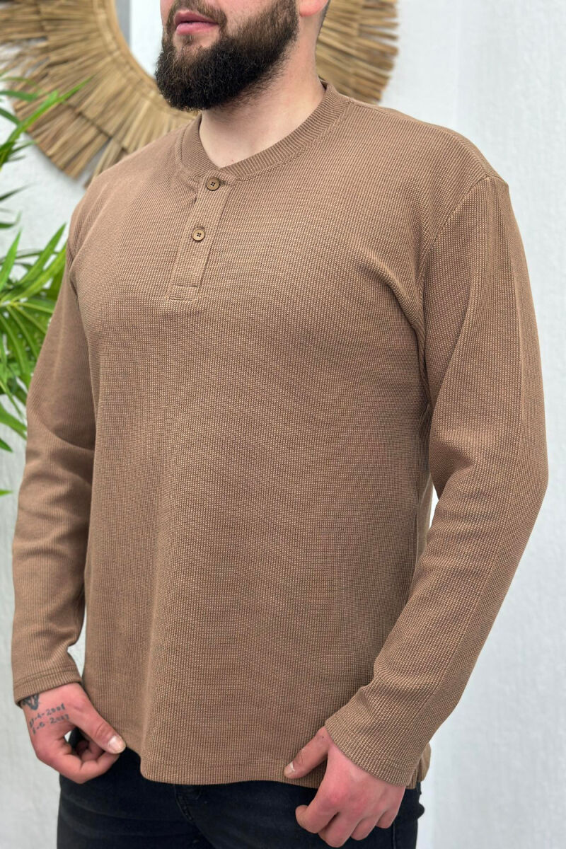 BUTTONS LONG SLEEVE MEN SWEATSHIRT BROWN/KAFE - 3