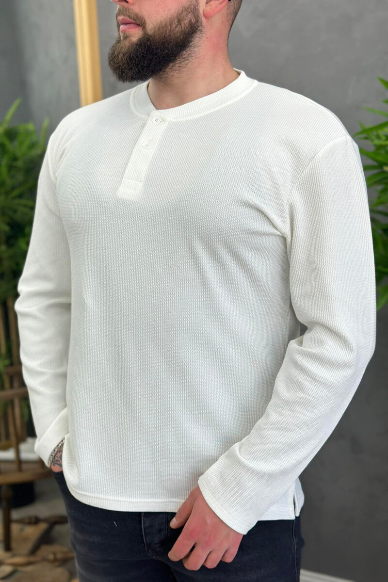 BUTTONS LONG SLEEVE MEN SWEATSHIRT WHITE-E BARDHE - 1