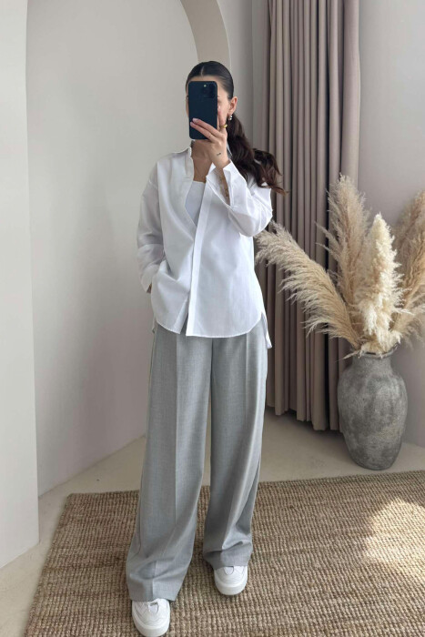 BUTTONS ONE COLOR SIMPLE WOMEN SHIRT WHITE-E BARDHE - 1