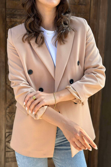 BUTTONS ONE COLOR WOMAN JACKET BEIGE/BEZHE - 5