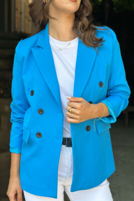 BUTTONS ONE COLOR WOMAN JACKET BLUE/BLU - 3