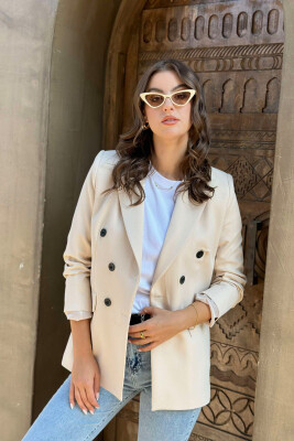 BUTTONS ONE COLOR WOMAN JACKET CREAM/KREM 