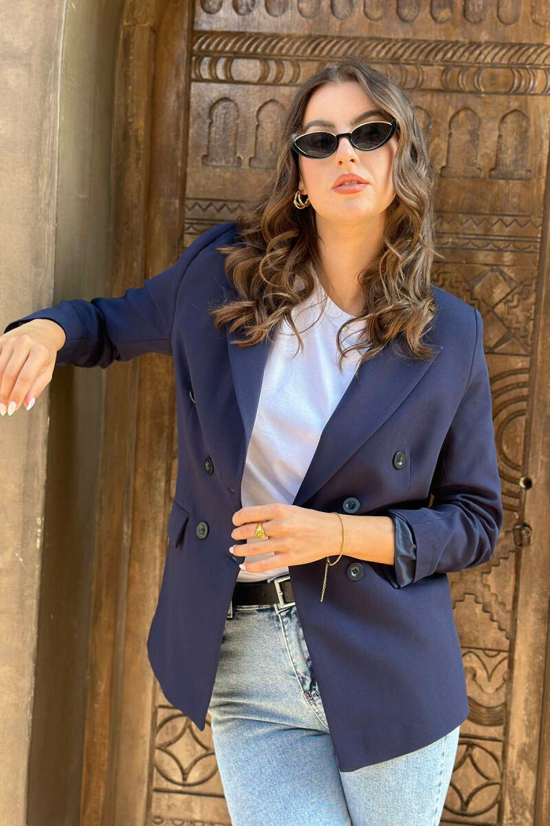 BUTTONS ONE COLOR WOMAN JACKET DARK BLUE/BEE - 3