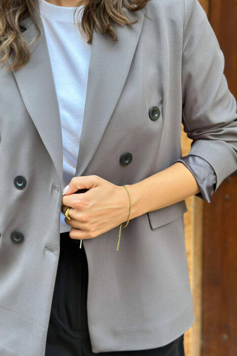 BUTTONS ONE COLOR WOMAN JACKET GREY/GRI - 3