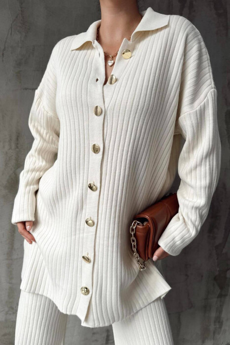 BUTTONS ONE COLOR WOMAN KNIT SET CREAM/KREM - 2