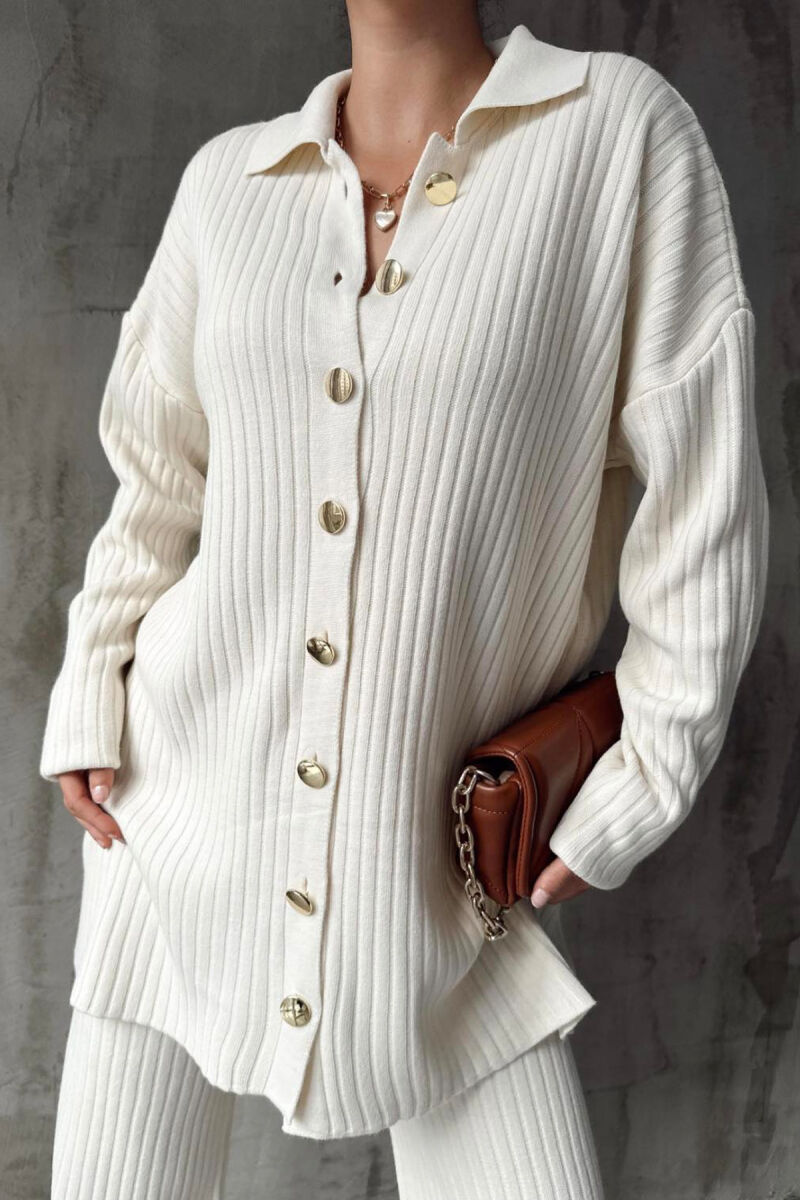 BUTTONS ONE COLOR WOMAN KNIT SET CREAM/KREM - 2