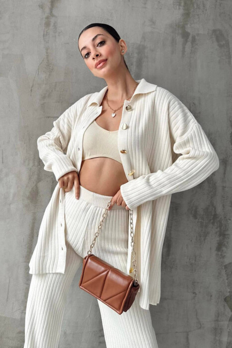 BUTTONS ONE COLOR WOMAN KNIT SET CREAM/KREM - 4