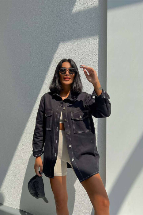 BUTTONS ONE COLOR WOMAN SHIRT BLACK/ E ZEZE - KLAUDIO FASHION