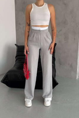 BUTTONS ONE COLOR WOMAN TROUSERS LIGHT GREY/GZ 