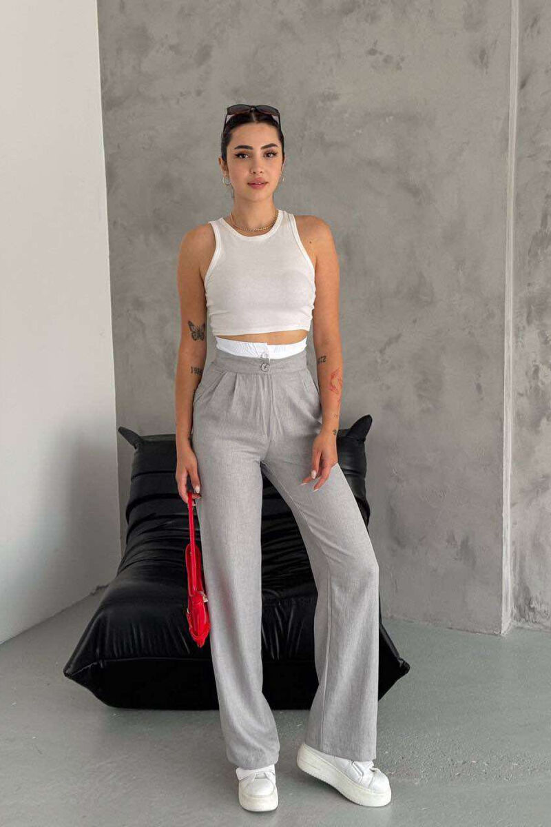 BUTTONS ONE COLOR WOMAN TROUSERS LIGHT GREY/GZ - 3