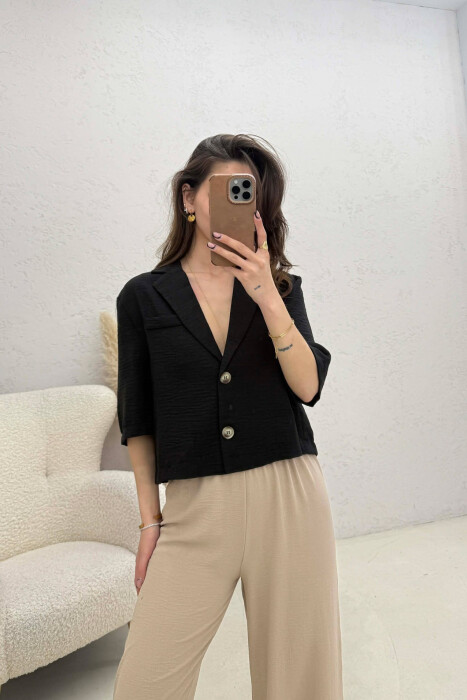BUTTONS ONE COLOR WOMEN SHIRT BLACK/ E ZEZE - 2