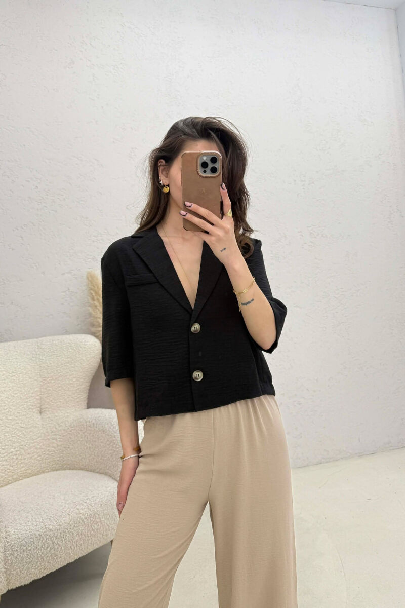 BUTTONS ONE COLOR WOMEN SHIRT BLACK/ E ZEZE - 2
