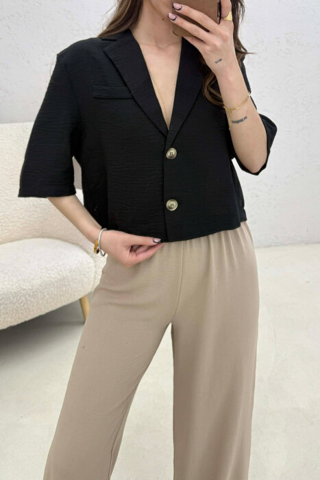 BUTTONS ONE COLOR WOMEN SHIRT BLACK/ E ZEZE - 3