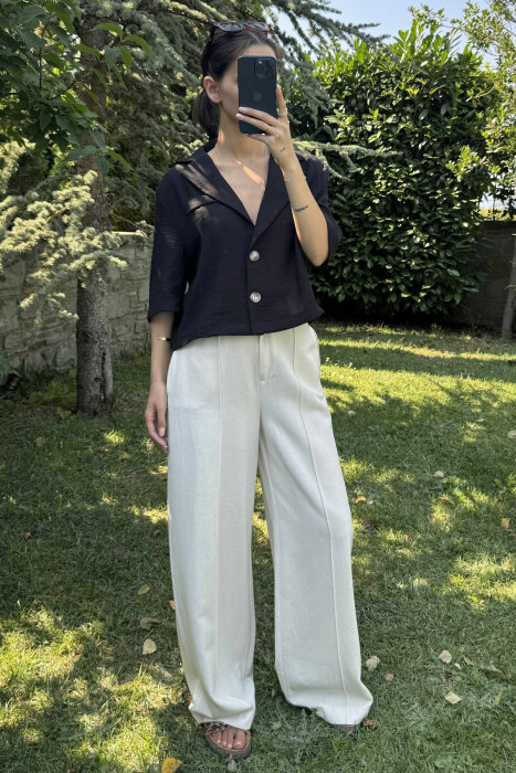 BUTTONS ONE COLOR WOMEN SHIRT BLACK/ E ZEZE - 2