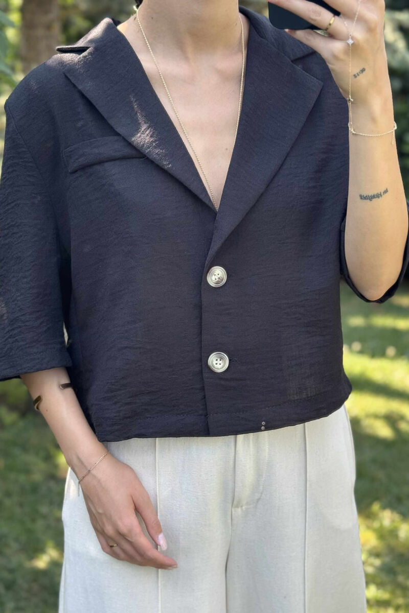 BUTTONS ONE COLOR WOMEN SHIRT BLACK/ E ZEZE - 3