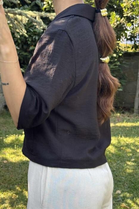 BUTTONS ONE COLOR WOMEN SHIRT BLACK/ E ZEZE - 4