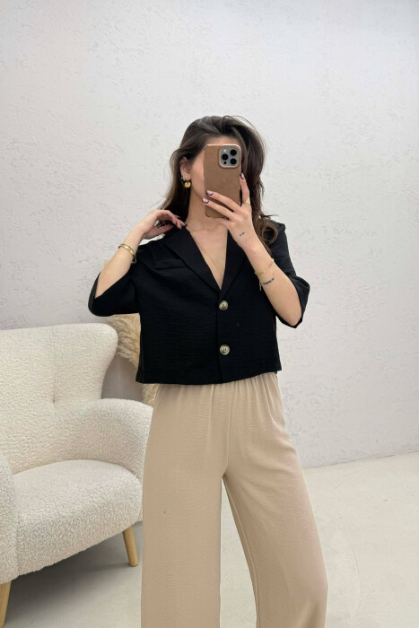 BUTTONS ONE COLOR WOMEN SHIRT BLACK/ E ZEZE 
