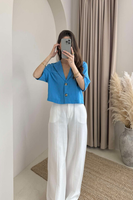 BUTTONS ONE COLOR WOMEN SHIRT LIGHTBLUE/BZ - 1