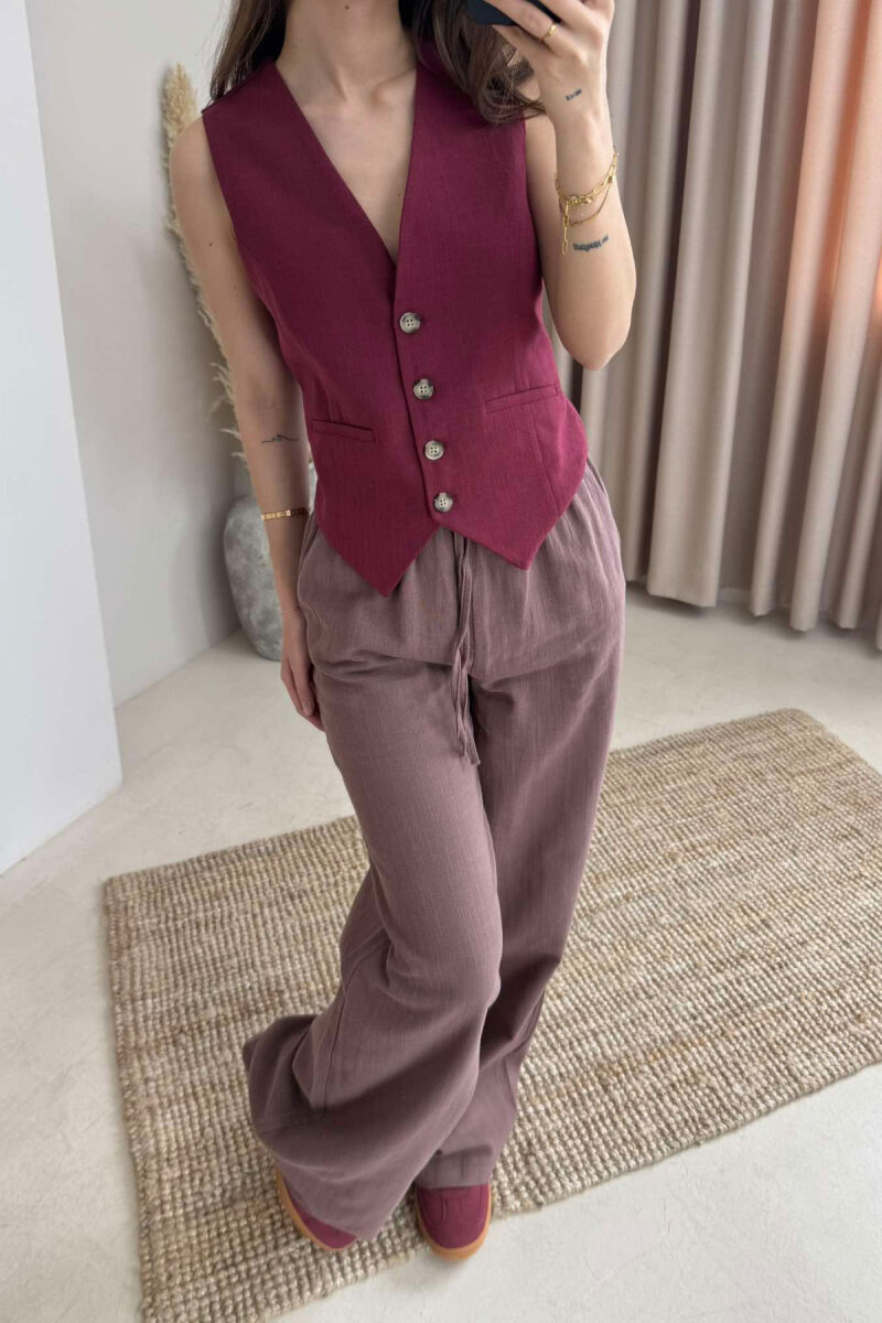 BUTTONS ONE COLOR WOMEN VEST BURGUNDY/VISHNJE - 2