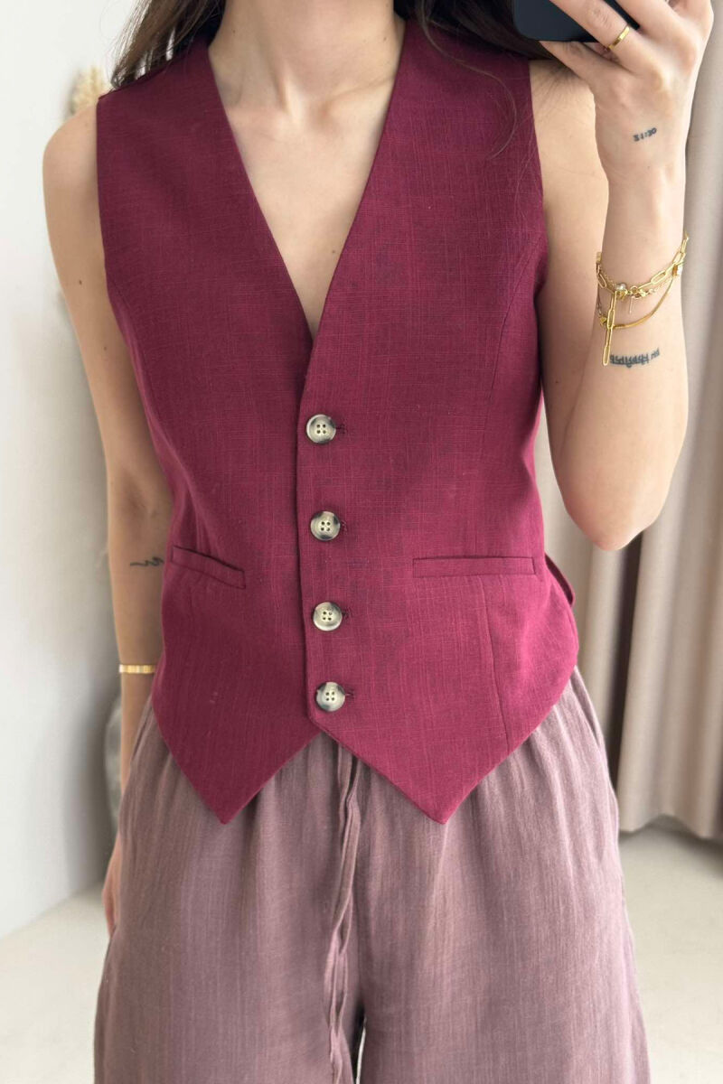 BUTTONS ONE COLOR WOMEN VEST BURGUNDY/VISHNJE - 3
