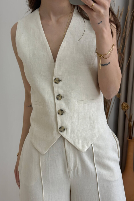 BUTTONS ONE COLOR WOMEN VEST CREAM/KREM 