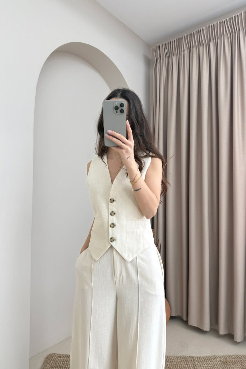 BUTTONS ONE COLOR WOMEN VEST CREAM/KREM - 3