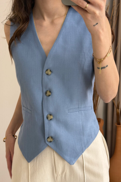 BUTTONS ONE COLOR WOMEN VEST LIGHTBLUE/BZ 