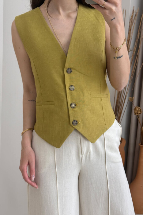 BUTTONS ONE COLOR WOMEN VEST OLIVE/ULLI 