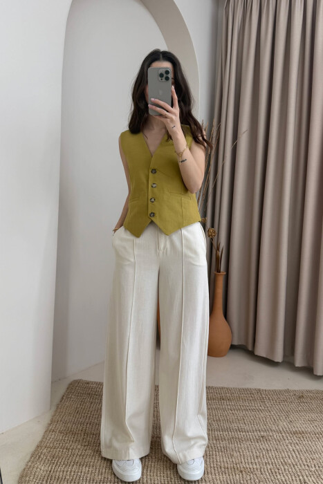 BUTTONS ONE COLOR WOMEN VEST OLIVE/ULLI - 4