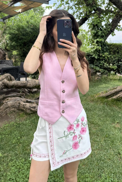 BUTTONS ONE COLOR WOMEN VEST PINK/ROZE 