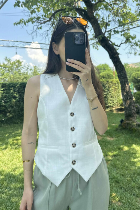 BUTTONS ONE COLOR WOMEN VEST WHITE-E BARDHE 