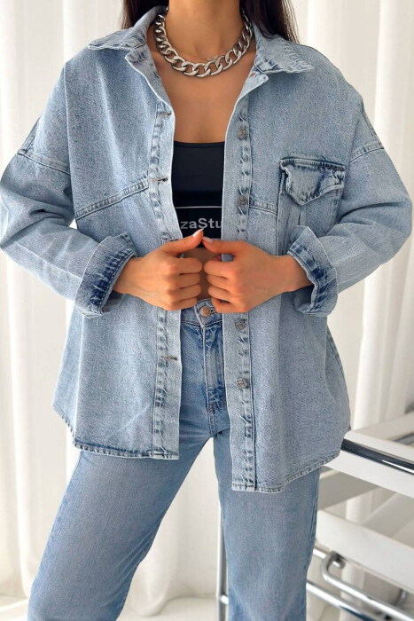 BUTTONS POCKET WOMAN DENIM JACKET LIGHTBLUE/BZ - KLAUDIO FASHION