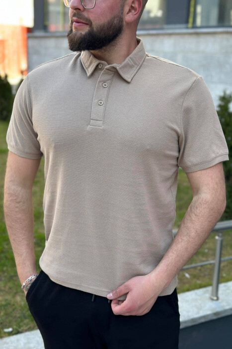 BUTTONS POLO NECK ONE COLOR MEN T-SHIRT BEIGE/BEZHE 