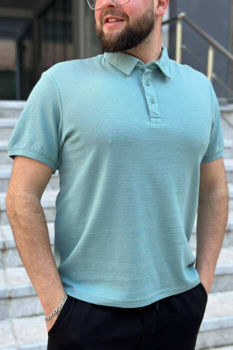 BUTTONS POLO NECK ONE COLOR MEN T-SHIRT MINT/MENTE 