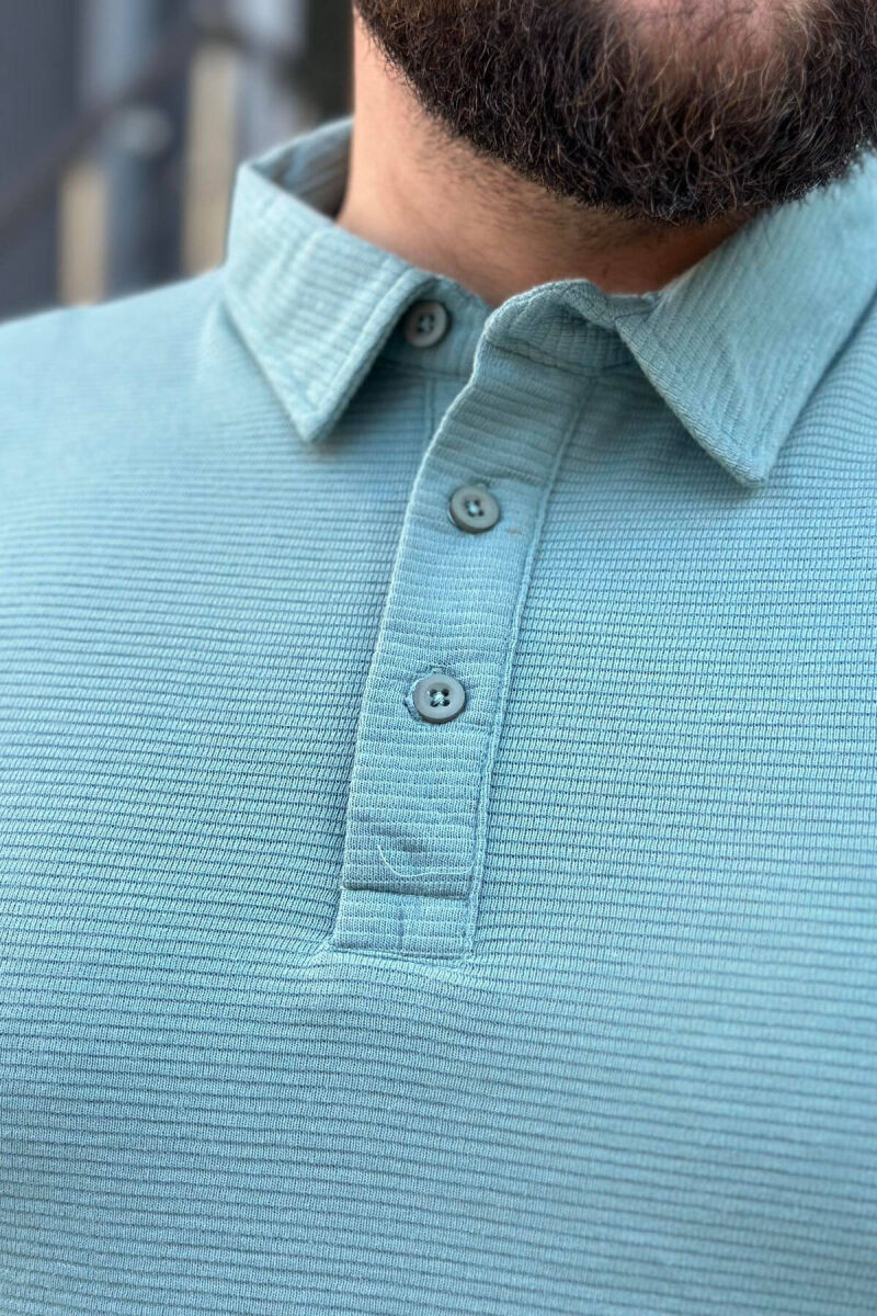 BUTTONS POLO NECK ONE COLOR MEN T-SHIRT MINT/MENTE - 3