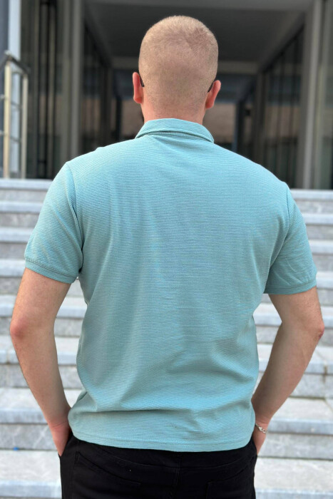 BUTTONS POLO NECK ONE COLOR MEN T-SHIRT MINT/MENTE - 4