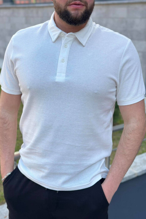 BUTTONS POLO NECK ONE COLOR MEN T-SHIRT WHITE-E BARDHE 