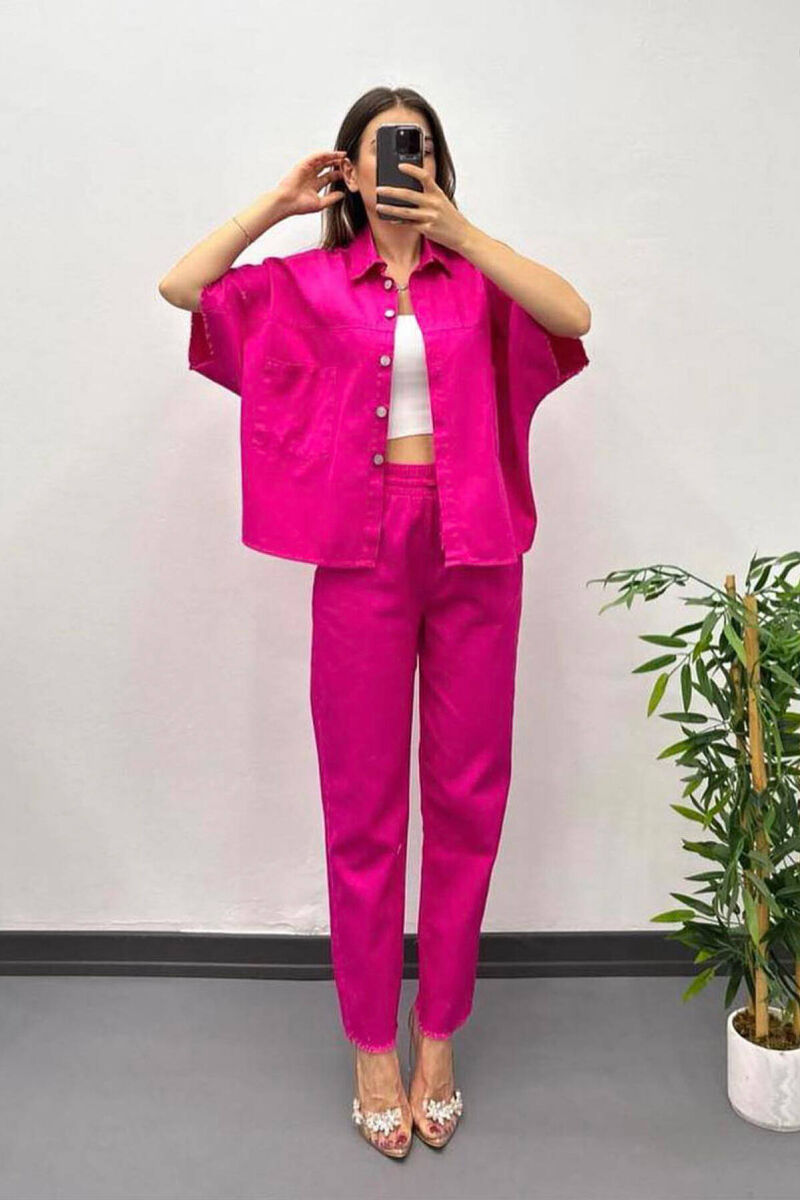 BUTTONS SHIRT AND PANTS WOMAN SET FUCHSIA/CIKLAMI - 1