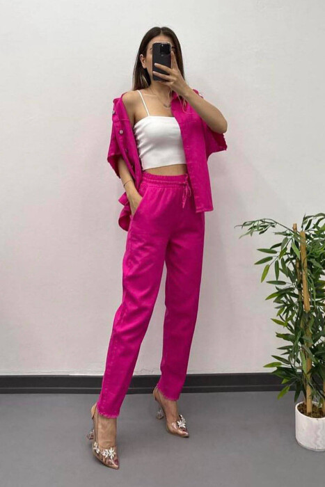 BUTTONS SHIRT AND PANTS WOMAN SET FUCHSIA/CIKLAMI - 3